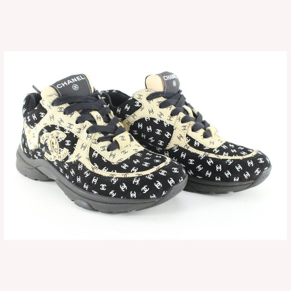 Chanel Women's 36 Light Brown x Black CC All Over Trainer Sneaker 1CJ0106 - Picture 1 of 12